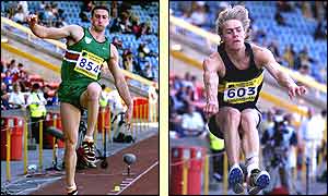 Darren Ritchie (left) jumps further than Chris Tomlinson
