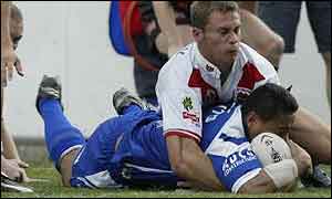 Willie Talau dives over for Canterbury