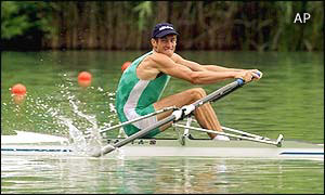 Irish rower SamThomas Lynch in action to win the final of the Men's lightweight single sculls