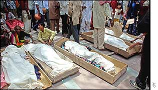 Coffins for victims of the massacre