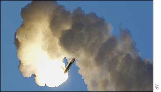 Booster falling to earth