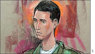 Artist rendering of John Walker Lindh in federal court in Alexandria, Virginia