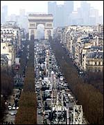 Champs Elysee in 2000, with 11 ferries wheels