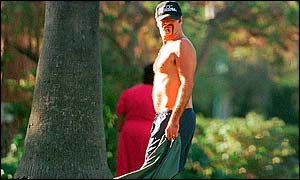 Paparazzi shot of George Michael in the Will Rogers Memorial Park