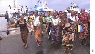 Women protestors occupying the Chevron oil terminal at Escravos 