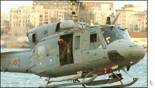 Helicopter lands on the frigate Navarra