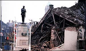 The cenotaph at Enniskillen, in front of the bombed community centre