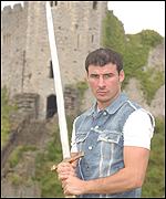 Joe Calzaghe poses at fight venue, Cardiff Castle