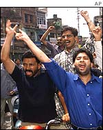 Students of Jammu University shout anti-government slogans after the attack