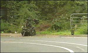 The army examined the area where the car was hit