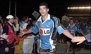 Chris Walker receives the congratulations of the Sharks fans