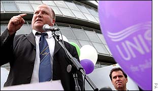 Bob Crow, general secretary, RMT union at Greater London Assembly building