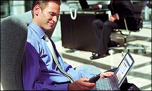 Businessman using Nokia WAP phone