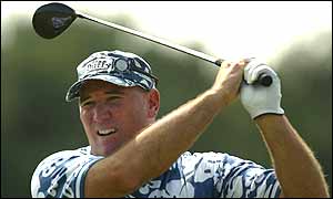 The flamboyantly-shirted Duffy Waldorf swings during his Open round of 67 