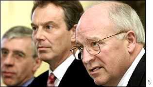 Dick Cheney, Tony Blair, Jack Straw (l)