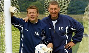New goalkeeping coach Andy Goram (left) with Motherwell boss Terry Butcher