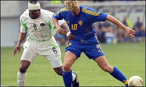 Taribo West in Nigeria's match against Sweden