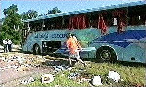 The bus overturned in the early hours of the morning