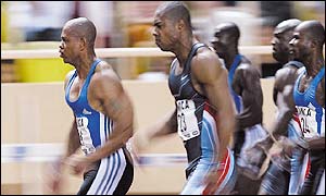 Maurice Greene (left) leads the field home in Monaco 