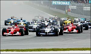 Schumacher was forced to pit stop soon after the start of the race while Montoya incurred a stop-go penalty for his part in the collision