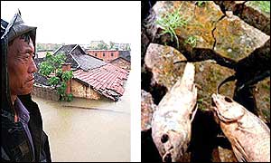Floods (left) and drought (right) in China (AP and AFP)