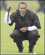 Tiger Woods battles during the third round at Muirfield