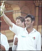 Mike Watkinson takes the cheers from the Lord's balcony