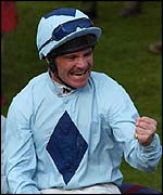 Dean Gallagher celebrates winning the Champion Hurdle