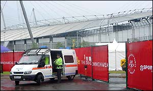 Police guarding the City of Manchester Stadium