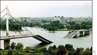 Destroyed Sloboda bridge at Novi Sad