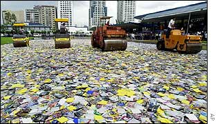 Steamrollers crush CDs and DVDs