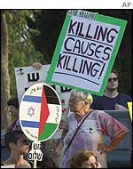 Left-wingers demonstrate at the Israeli Defence Ministry