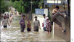 Flooded street in Kathmandu
