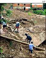 Rescue workers at landslide near Kathmandu