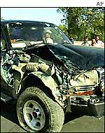 Blown up car of Abdul Qadir