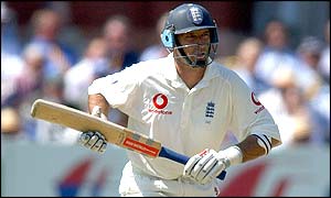 Nasser Hussain runs between the wickets at Lord's
