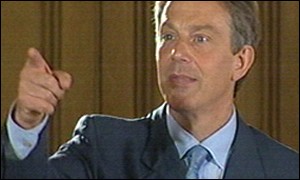 Prime minister Tony Blair taking press questions