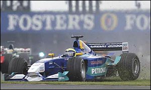 Sauber driver Felipe Massa runs off the track at the British Grand Prix