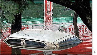 A car submerged in water in Nepal