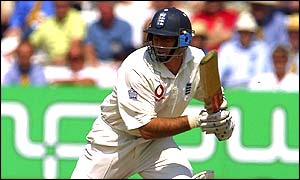 Nasser Hussain in action on day two of the first Test at Lord's