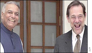 Javier Solana with Yashwant Sinha