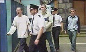 Three of the teenagers leave court