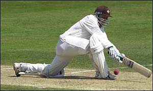 Ian Ward plays a sweep shot 