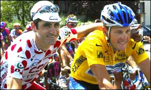 Lance Armstrong and Laurent Jalabert in action in the Tour de France 