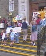 Protest outside County Hall, Carmarthen