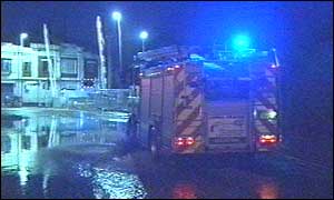 Fire engine at scene of floods