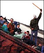 Rioters on the roof of Strangeways Prison