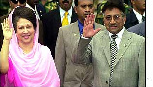 Pakistan president Pervez Musharraf and Bangladeshi prime minister Khaleda Zia