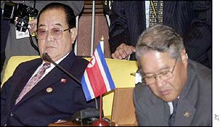 North Korean Foreign Minister Paek Nam Sun, left, and his counterpart from South Korea Choi Sung-hong 