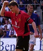 Ole Gunnar Solskjaer celebrates after scoring